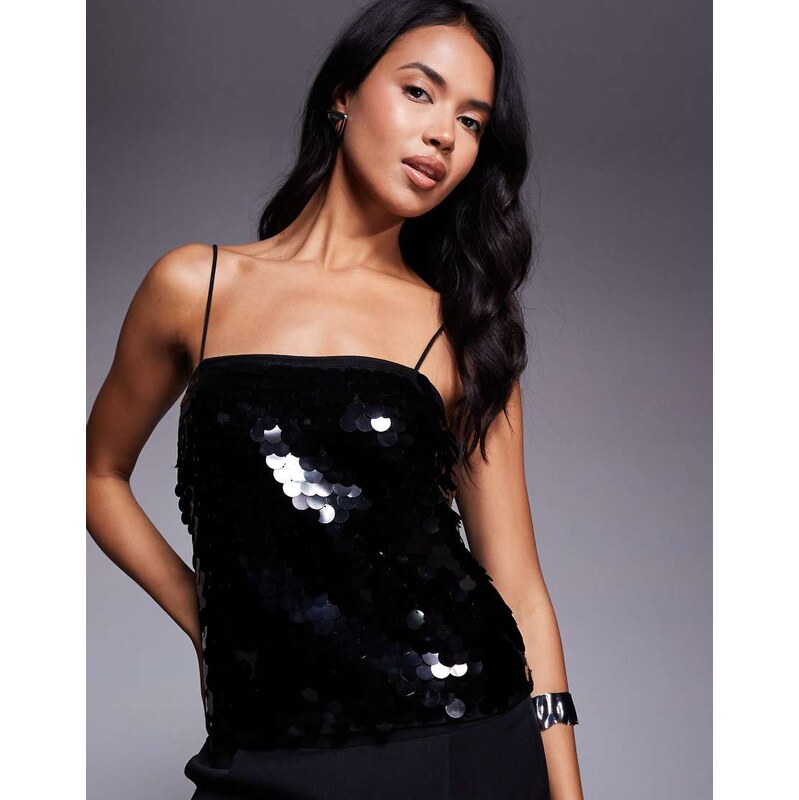 ASOS DESIGN large disc sequin cami in black 110924192