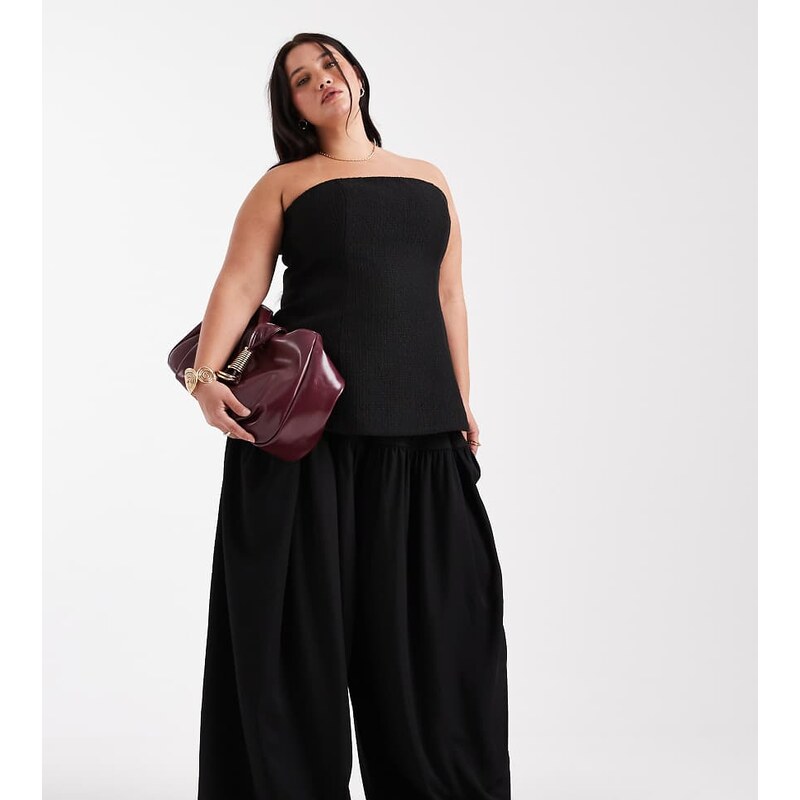 ASOS DESIGN Curve tailored contrast balloon trousers co-ord in black 115535556