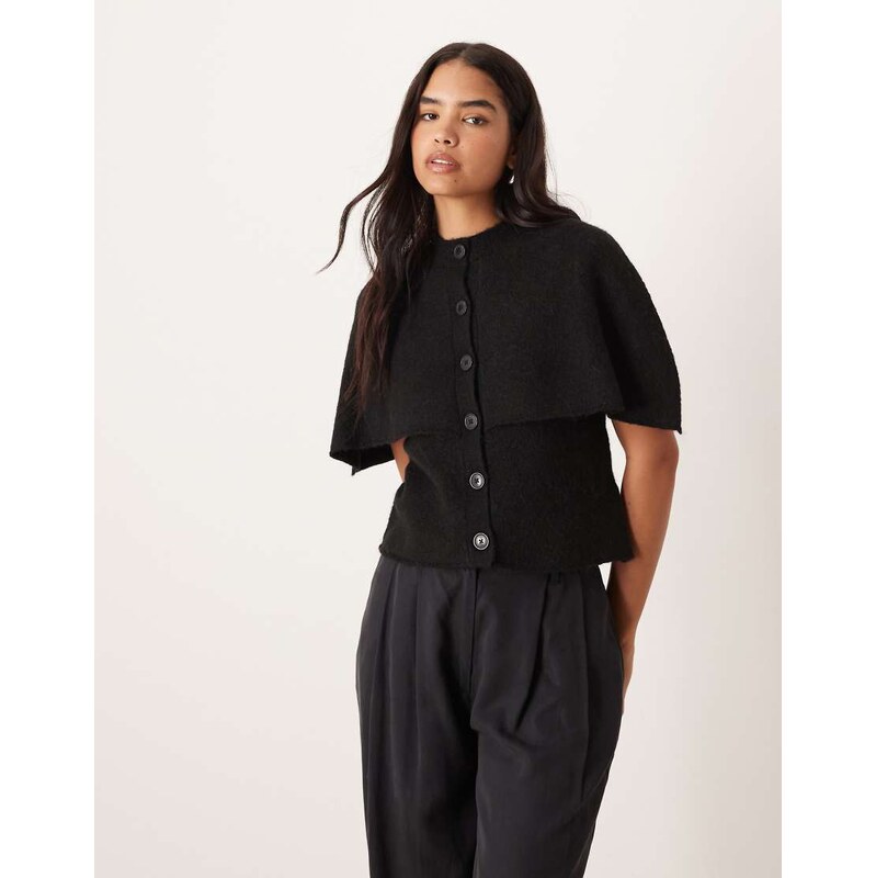 Gina Tricot wool alpaca knitted cape cardigan in black