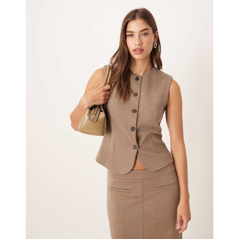 Mango Luca high neck waistcoat co-ord in brown 109606903