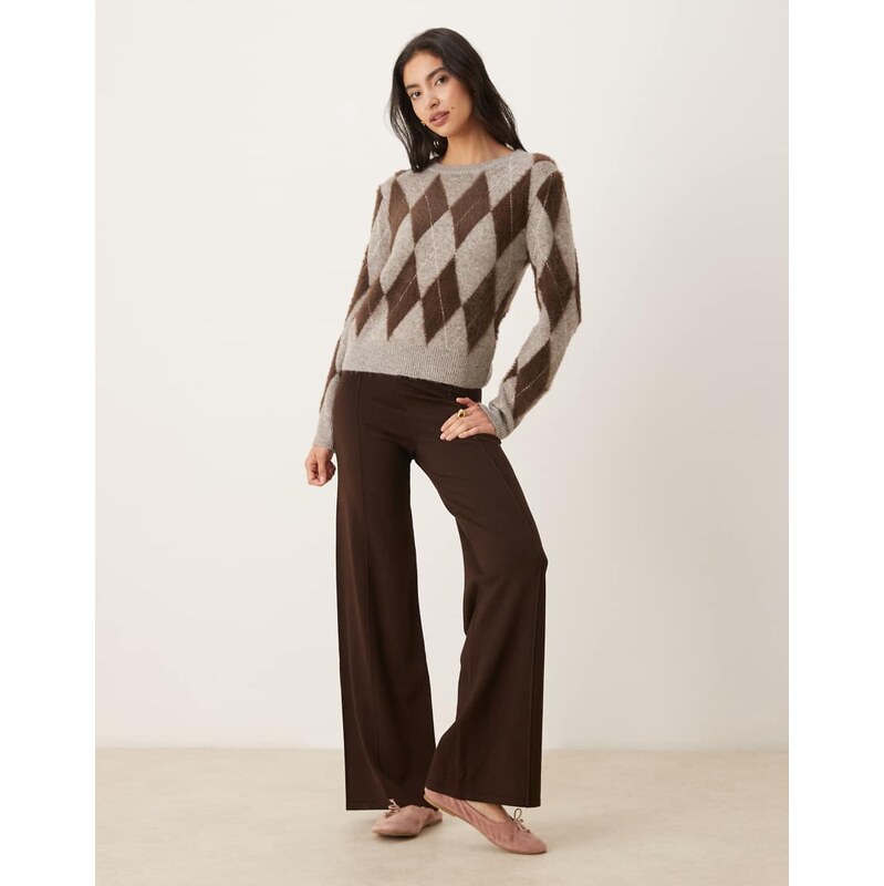Mango knitted pleat front trouser in dark brown 109606904