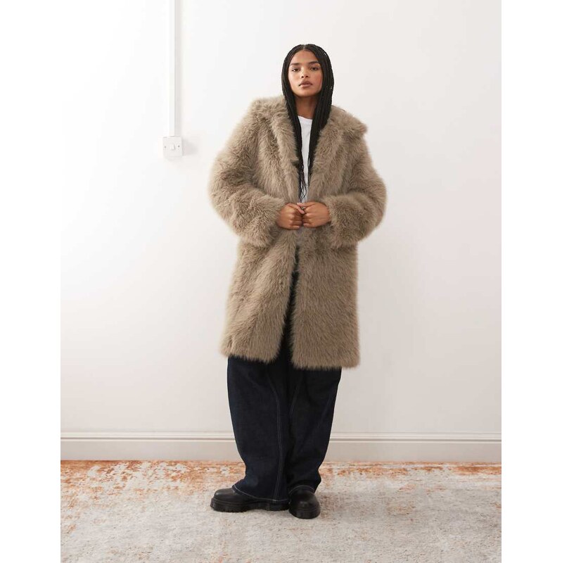 Noisy May faux fur coat in silver grey-Neutral
