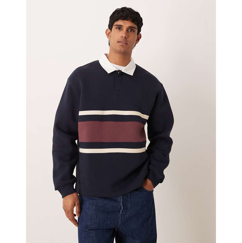 ASOS DESIGN relaxed rugby polo sweatshirt with cut & sew panel