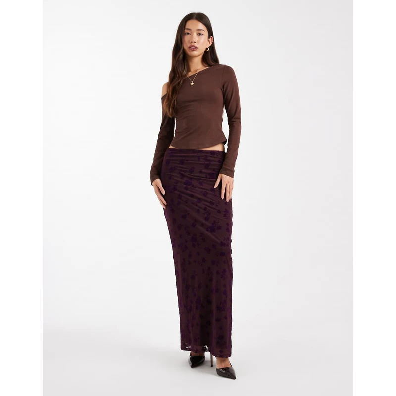 ASOS DESIGN low rise maxi flocked floral skirt in fig-Purple - GLAMI.cz