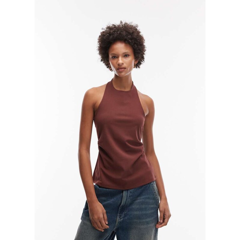 ASOS DESIGN co-ord clean halter top in brown