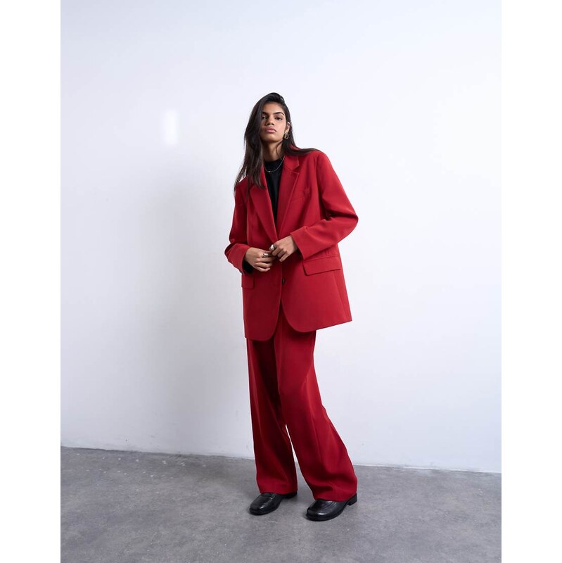 Topshop co ord mid rise clean straight trouser in cherry red