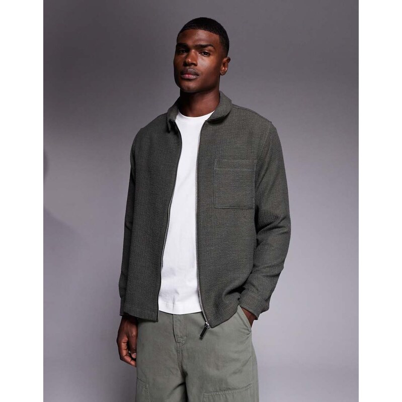 ASOS DESIGN relaxed textured shirt in khaki-Green