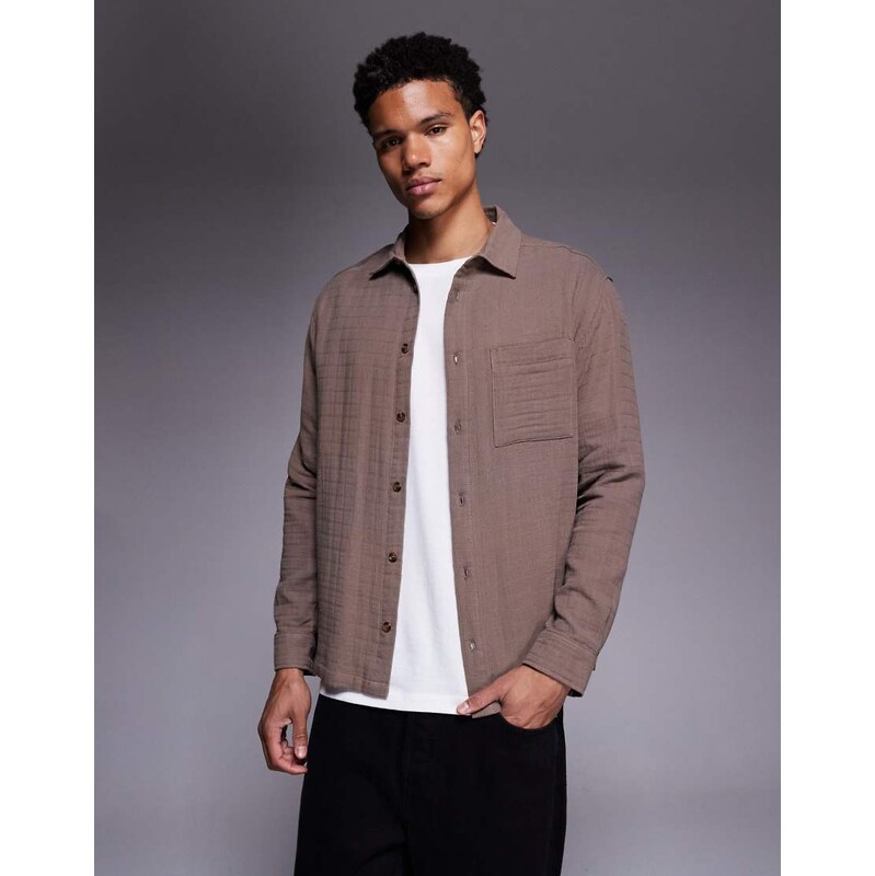 ASOS DESIGN relaxed textured shirt in brown