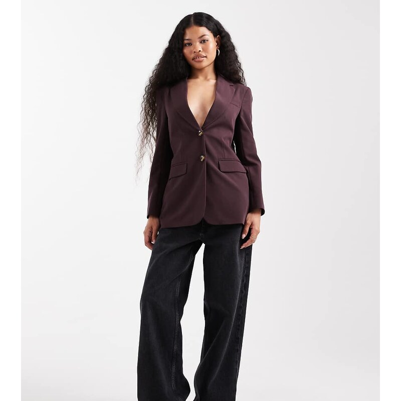 Miss Selfridge Petite cinched blazer in deep plum-Red