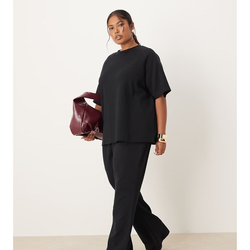 ASOS Curve ASOS DESIGN Curve co-ord interlock flared jogger in black 115512927
