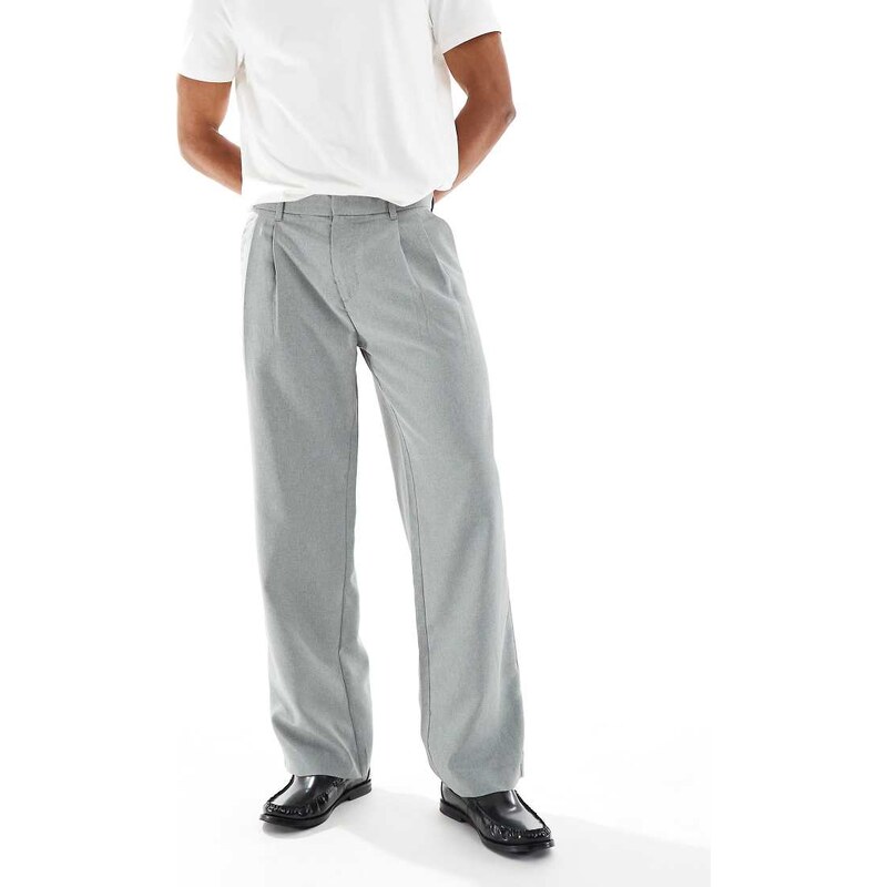 Jack & Jones wide leg pleat front trouser in grey