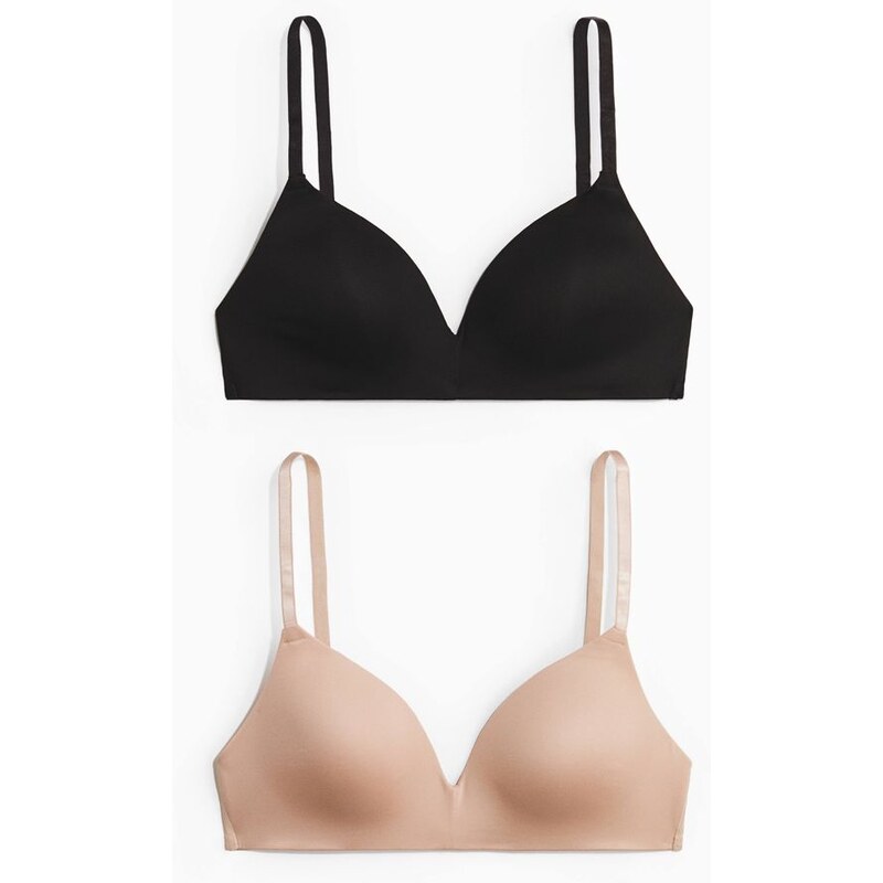 H&M - Podprsenka z mikrovlákna bez kostic 2 kusy - Béžová/Černá
