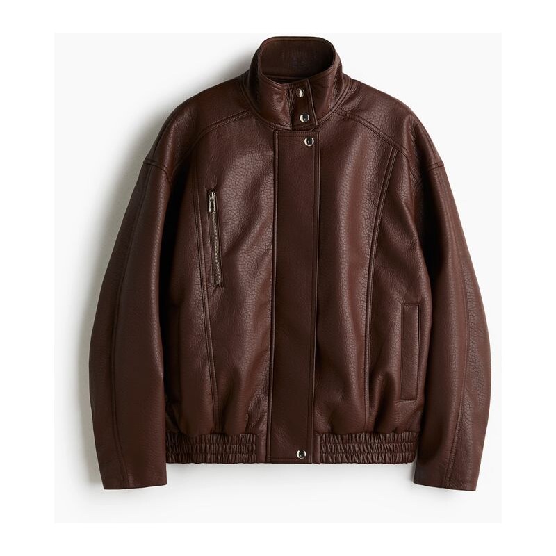 H&M - Oversized bunda z potažené látky - Tmavě Hnědá