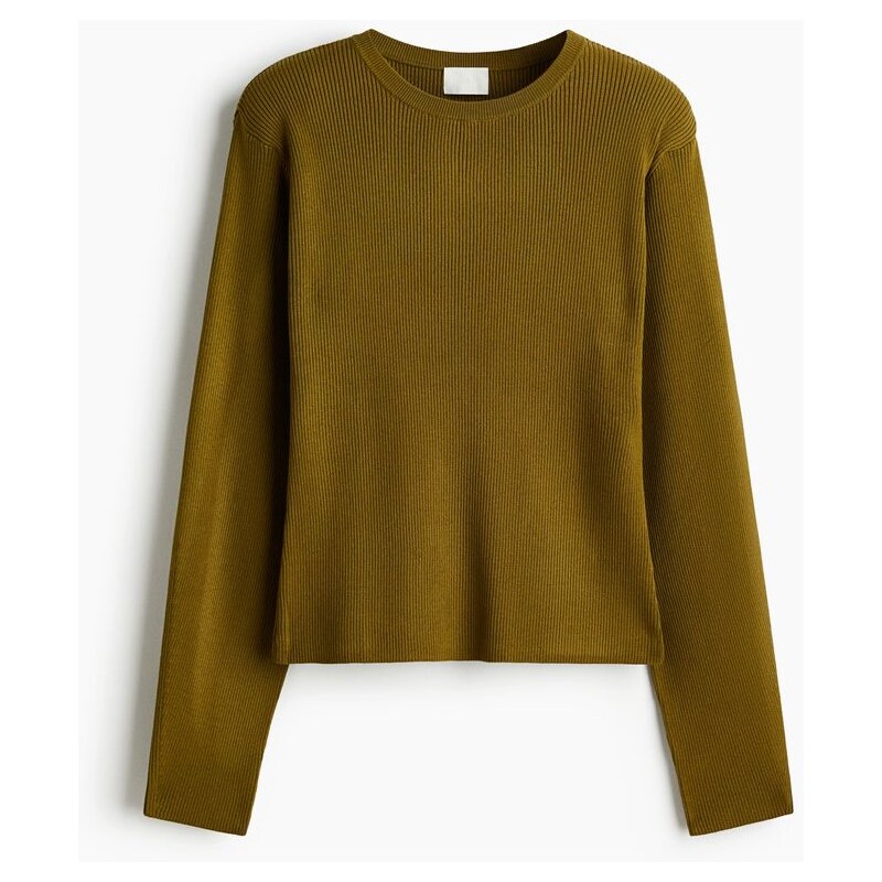 H&M - Top z žebrovaného úpletus ramenními vycpávkami - Olivově