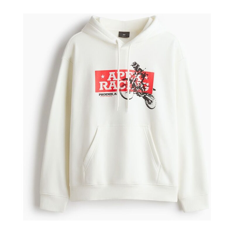 H&M - Mikina Loose Fits kapucí a potiskem - Bílá/Motocross