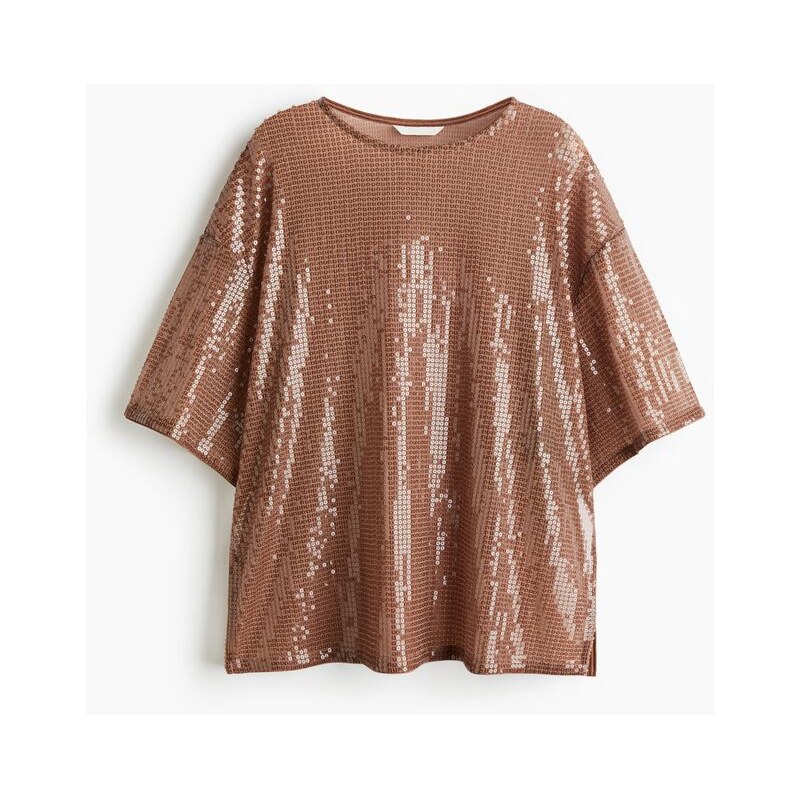 H&M - Oversized tops flitry - Hnědá