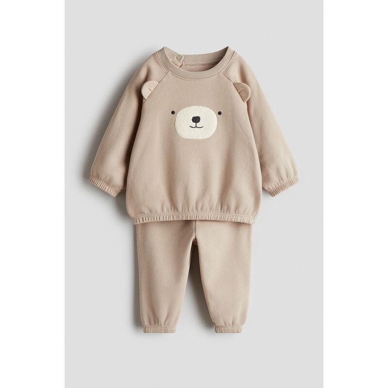 H&M - Dvoudílná tepláková soupravas plyšovým motivem - Béžová
