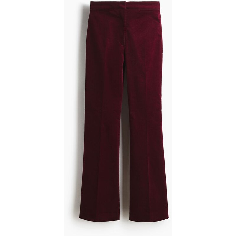 H&M - Sametové kalhoty Flared - Tmavě Červená