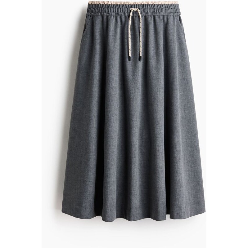 H&M - Sukně midi se stahovací šňůrkou - Tmavě Šedá