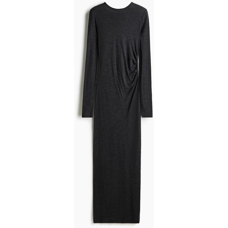 H&M - Dlouhé vlněné šaty - Tmavě Šedý Melír