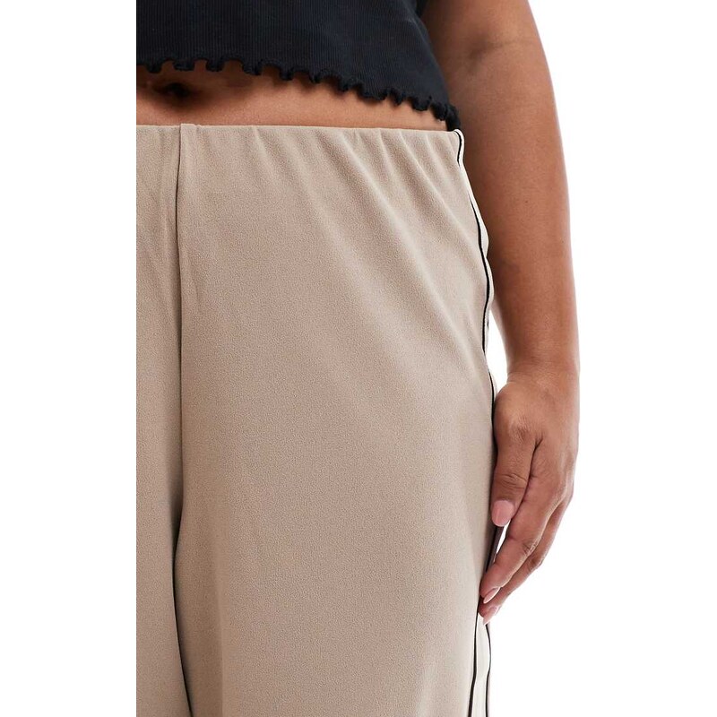 Vero Moda Curve loose pull on trousers with side stripe in fossil-Neutral