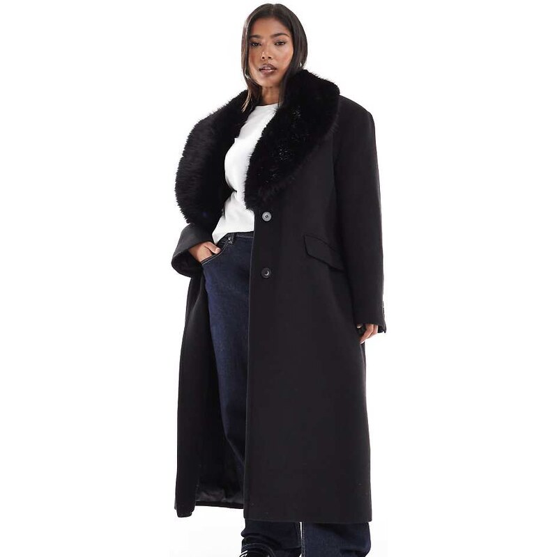 ASOS Curve ASOS DESIGN Curve wool blend dad coat with faux fur