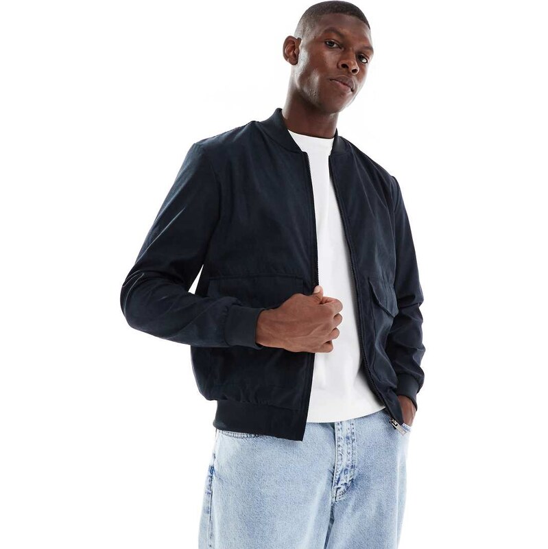 Brave Soul borg lined short bomber jacket in navy 109645880