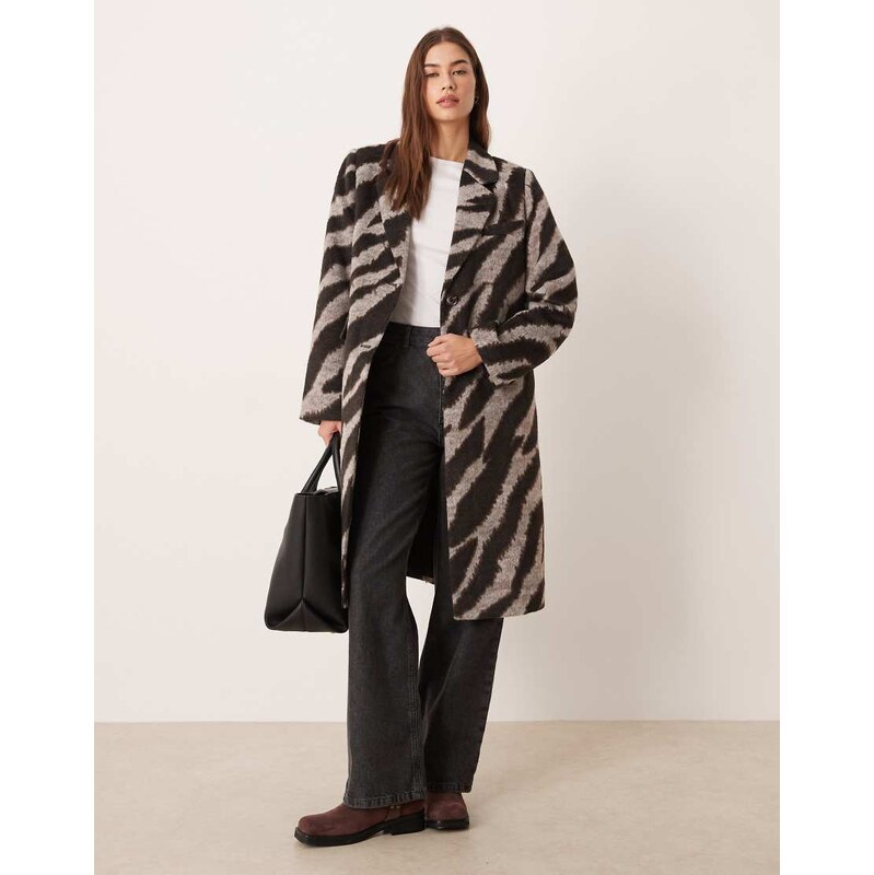 Vila zebra print formal coat in black and cream-White 109614916