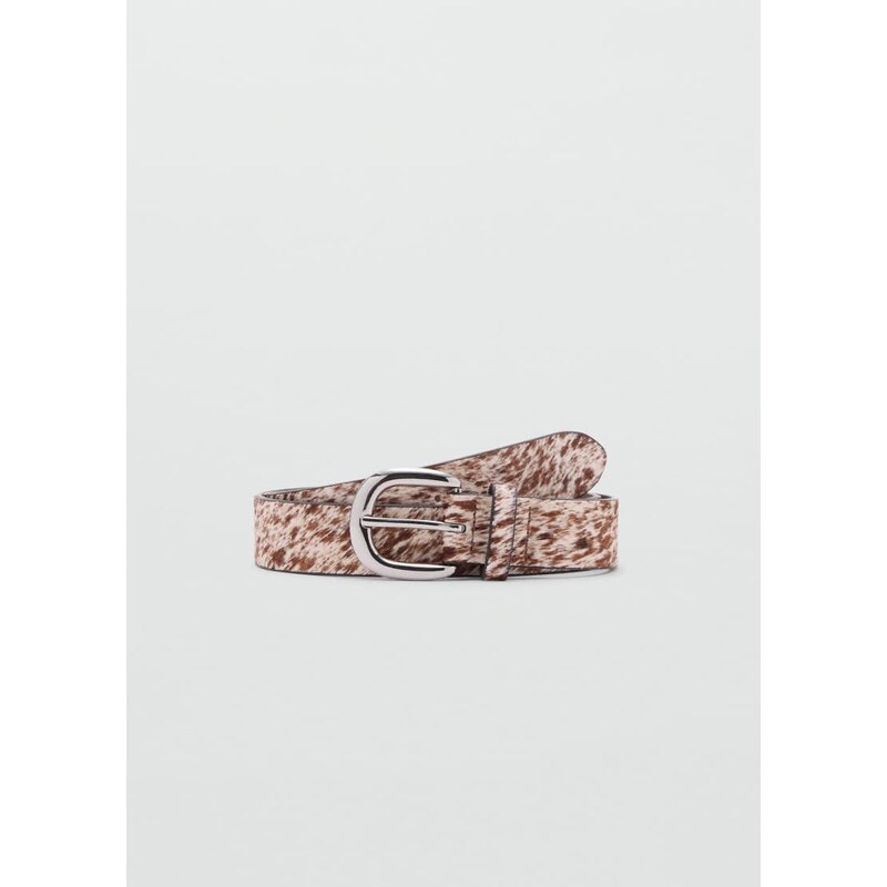 Mango hair on real leather animal print belt in brown 109615304