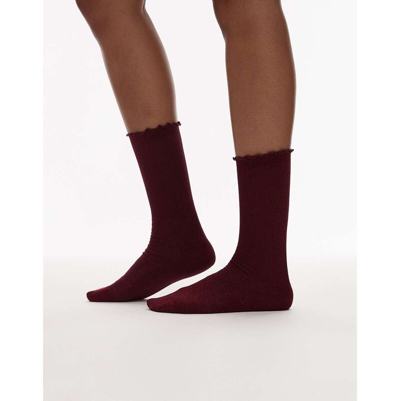 & Other Stories glitter frill socks in burgundy-Red
