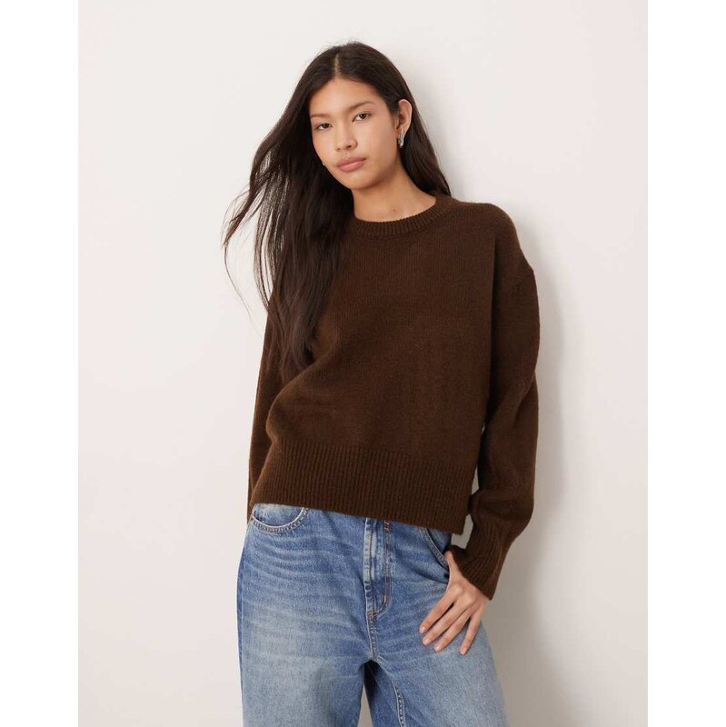 ASOS DESIGN boxy crew neck jumper with side split detail in