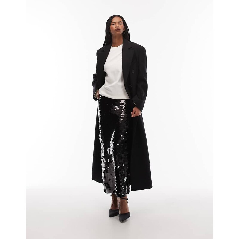 ASOS DESIGN large sequin midi skirt in black