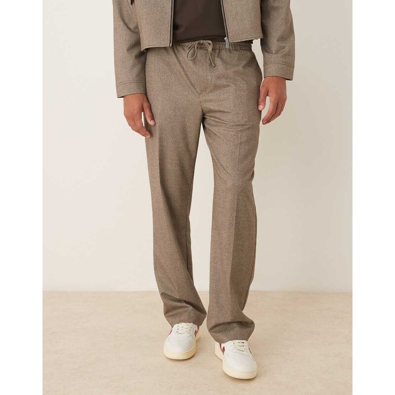 ASOS DESIGN smart co-ord pull on wide leg trousers in brown