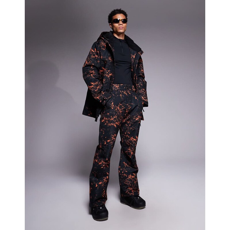 Threadbare ski trousers in black and orange print