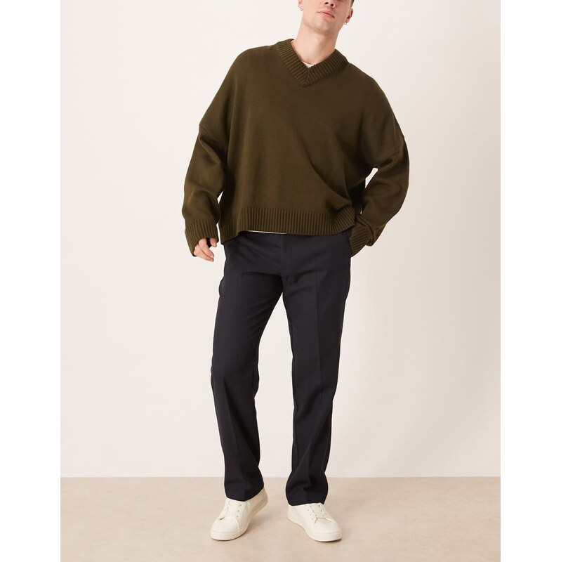 ASOS DESIGN smart straight leg wool mix trousers in navy