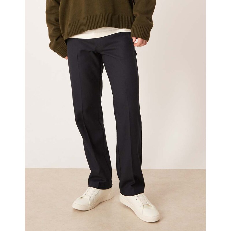 ASOS DESIGN smart straight leg wool mix trousers in navy