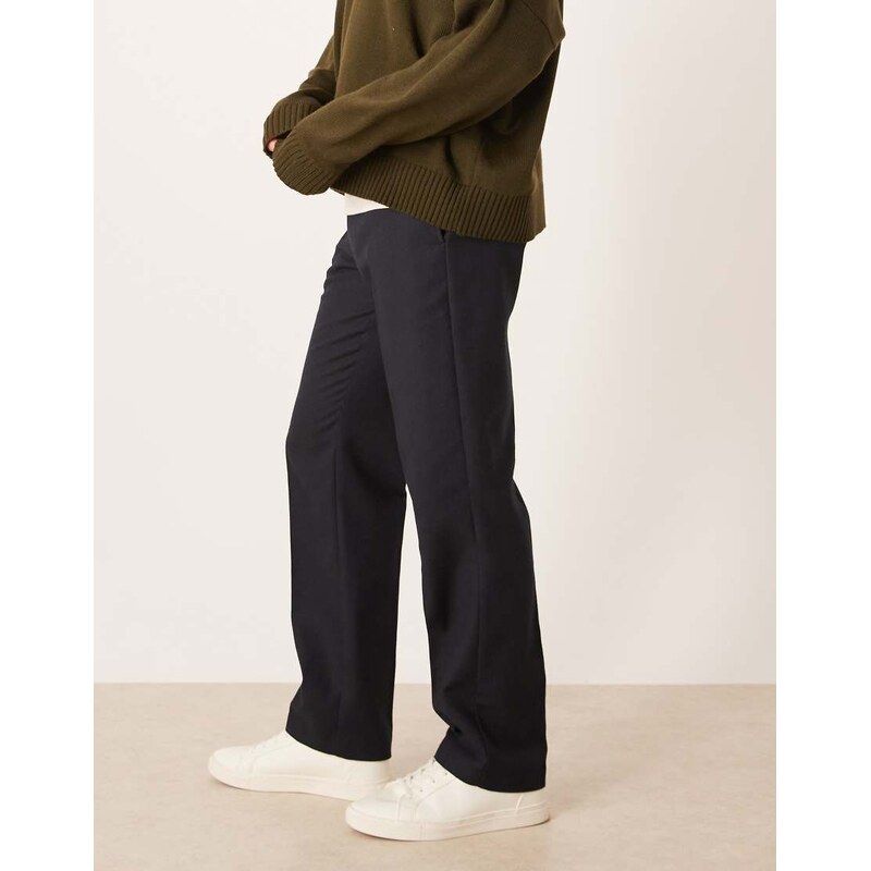 ASOS DESIGN smart straight leg wool mix trousers in navy