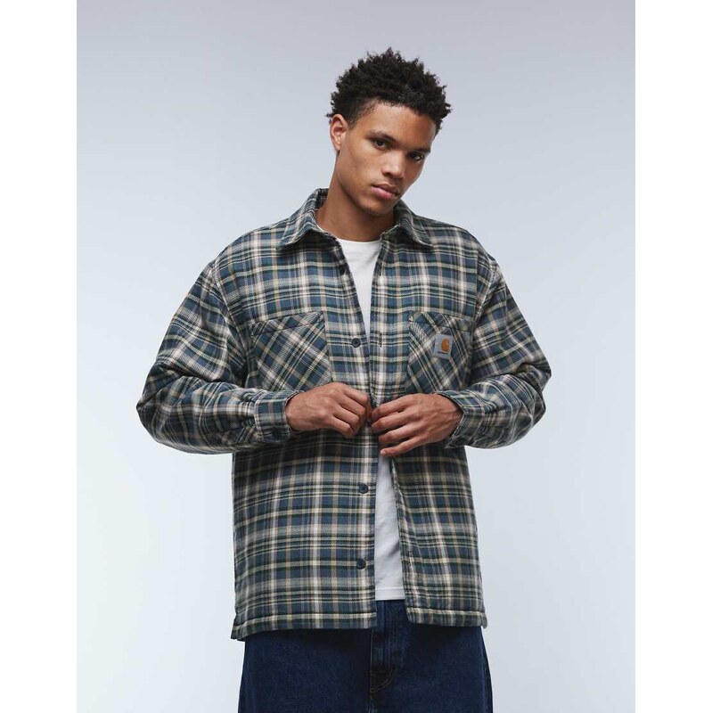 Carhartt WIP cronyn shirt jacket in green check with quilted