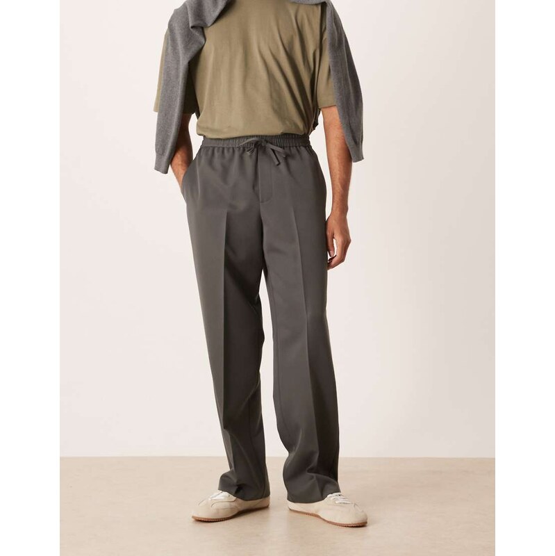 ASOS DESIGN smart pull on wide leg trousers in charcoal-Grey