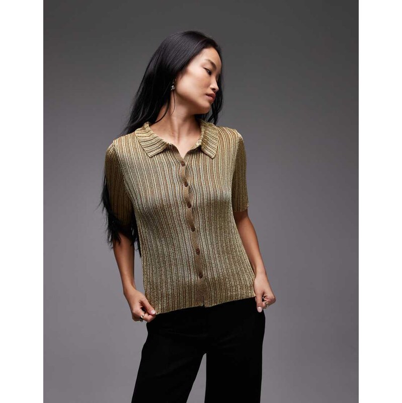 & Other Stories short sleeve knit top with decorative button