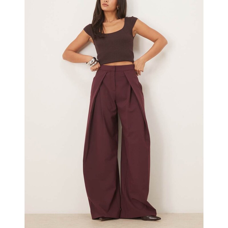 Mango tailored pleat front trouser in dark red 110062725