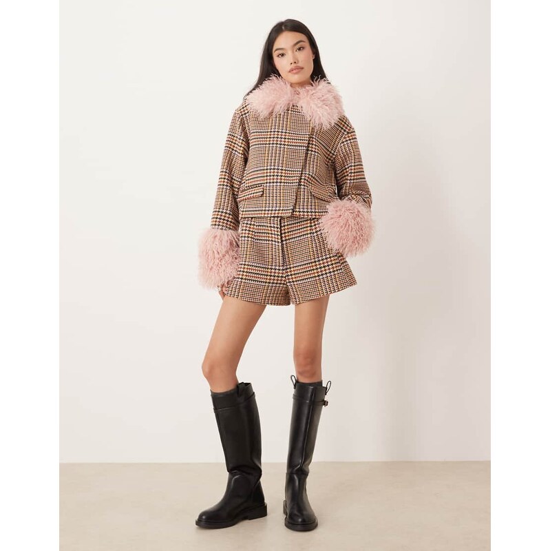 ASOS DESIGN tailored tweed short co-ord in check-Multi