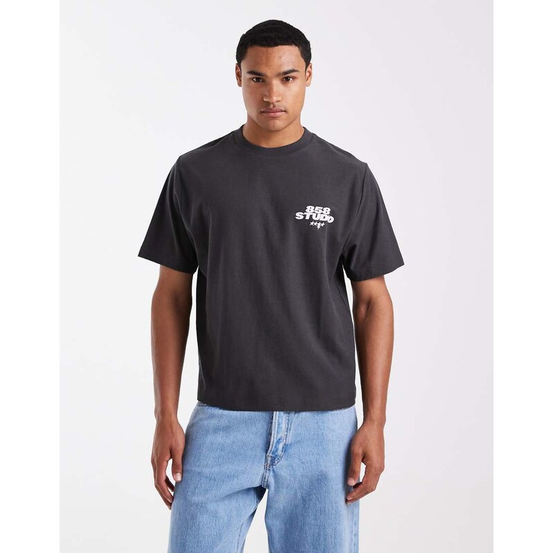 Cotton On boxy oversized fit graphic t-shirt in faded slate-Grey