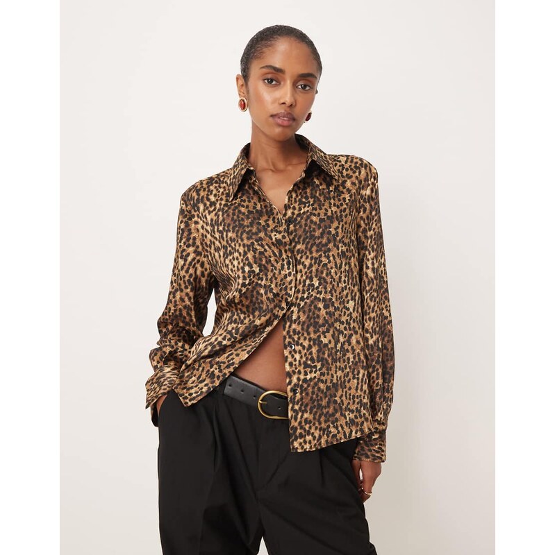 Mango classic shirt in dark brown leopard print 110318910