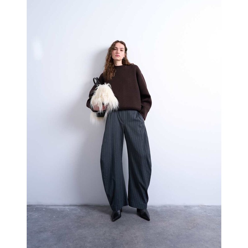 Topshop tailored stripe barrel leg trouser in grey