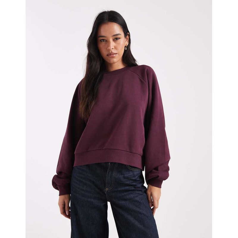 ASOS DESIGN balloon sleeve sweat in plum-Purple 109615087