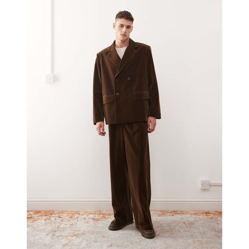Reclaimed Vintage wide leg velvet tailored trouser co-ord in