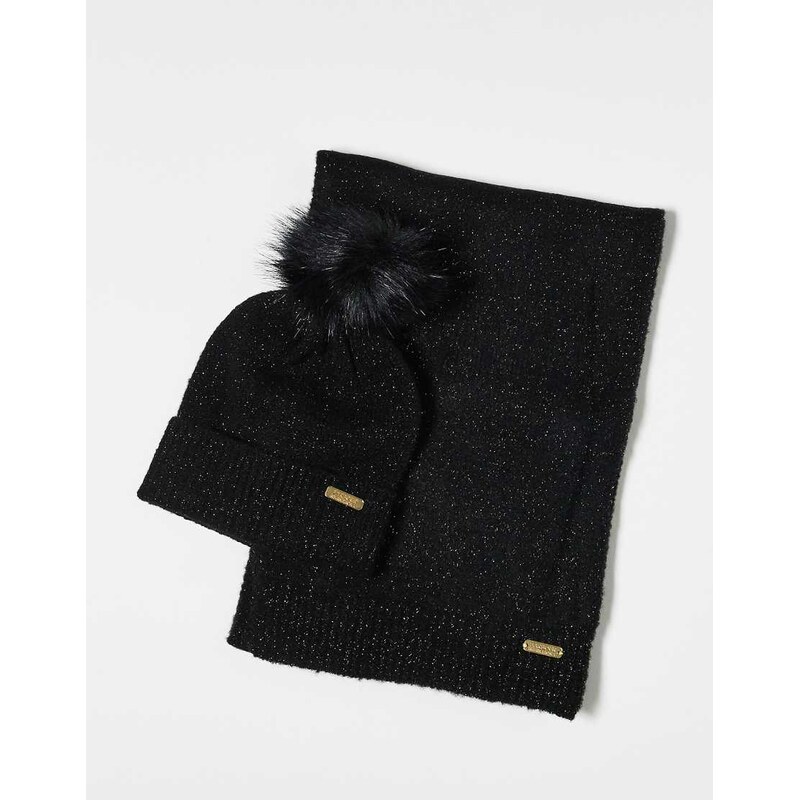 Barbour International Sparkle beanie & scarf gift set in black 109615373