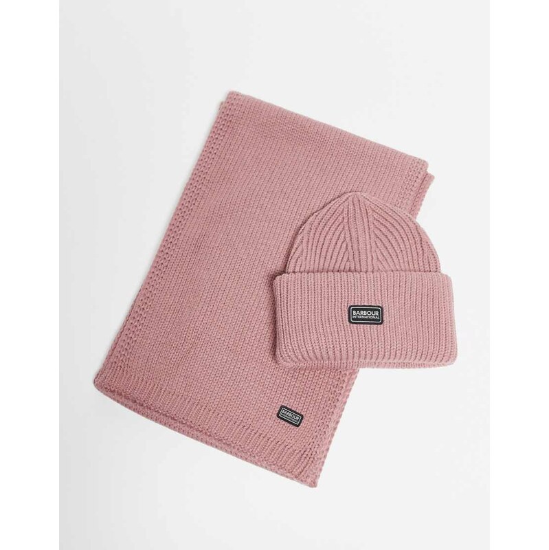 Barbour International Juliana beanie & scarf gift set in raspberry 109653109