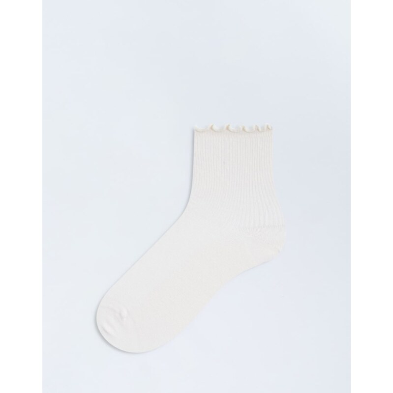 Topshop ribbed frill socks in buttermilk-Yellow